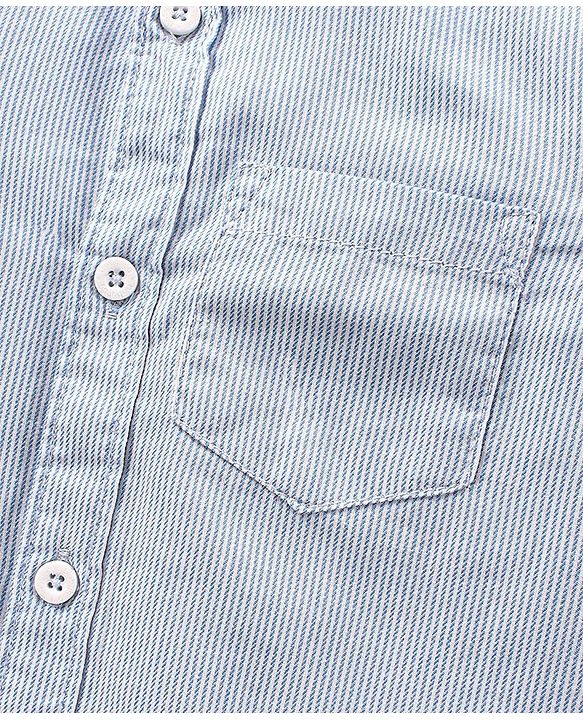 Babyhug Cotton Woven to Woven Full Sleeves Striped Shirt & Trouser With Bow - Light Blue Cream