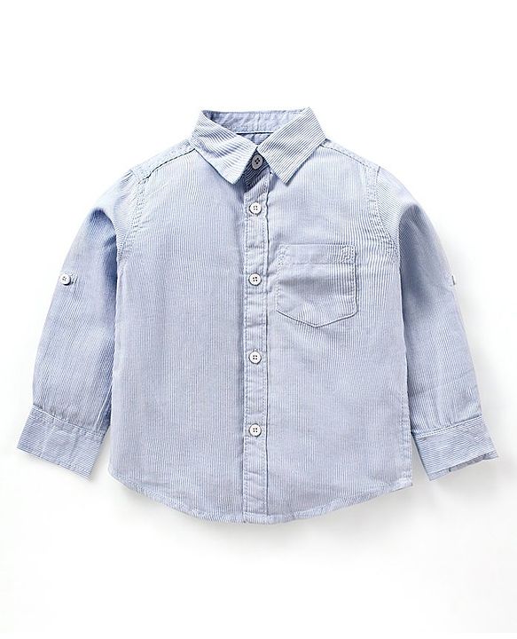 Babyhug Cotton Woven to Woven Full Sleeves Striped Shirt & Trouser With Bow - Light Blue Cream