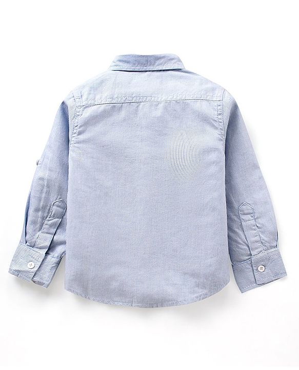 Babyhug Cotton Woven to Woven Full Sleeves Striped Shirt & Trouser With Bow - Light Blue Cream