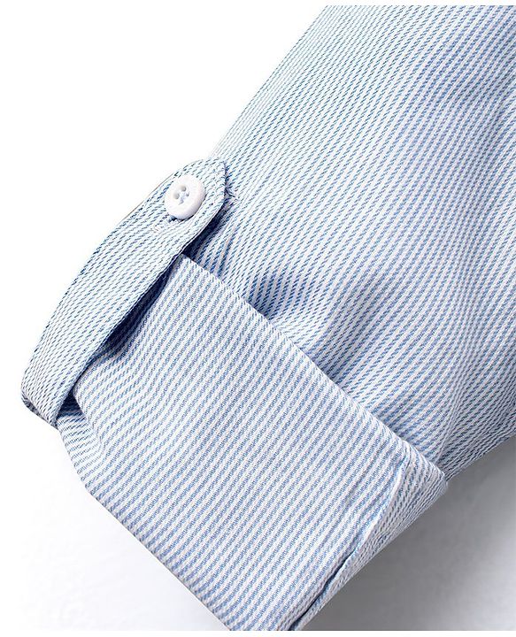 Babyhug Cotton Woven to Woven Full Sleeves Striped Shirt & Trouser With Bow - Light Blue Cream