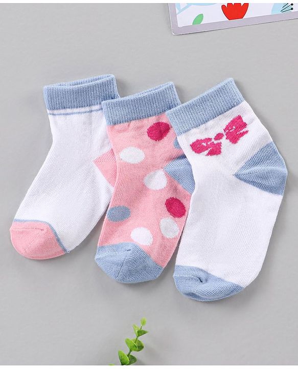 Cute Walk by Babyhug Ankle Length Antibacterial Socks Polka Dots Design Pack Of 3 - Multicolor