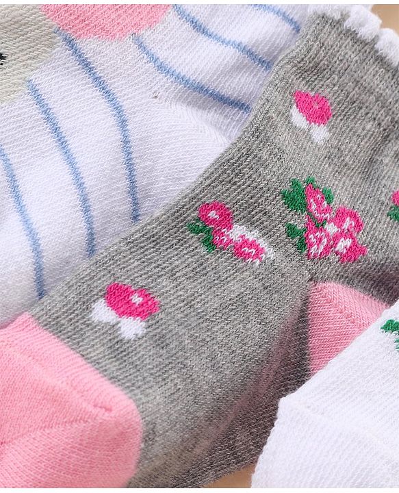 Cute Walk by Babyhug Ankle Length Antibacterial Socks Multi Design Pack Of 5 - Multicolor