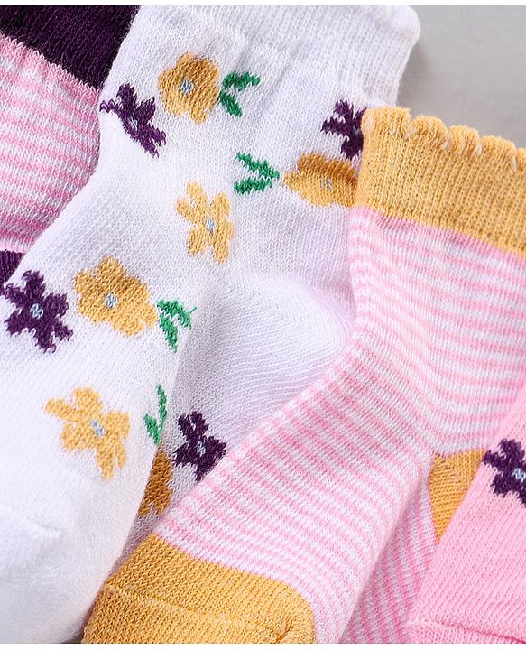 Cute Walk by Babyhug Ankle Length Antibacterial Socks Multi Design Pack Of 5 - Multicolor