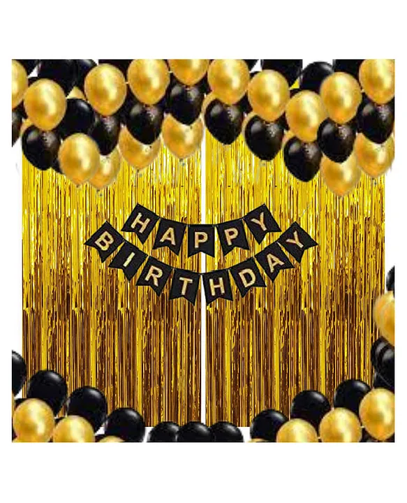 Prdigy 75 pcs Black and Gold Happy Birthday Decoration Set, Black and Gold  Party Decorations, Background Banner, Happy Birthday Foil Balloons,  Birthday Party Supplies 