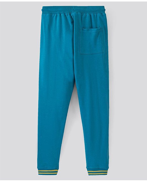 Pine Kids Full Length 100% Cotton Knit Biowashed Joggers Text Print - Blue
