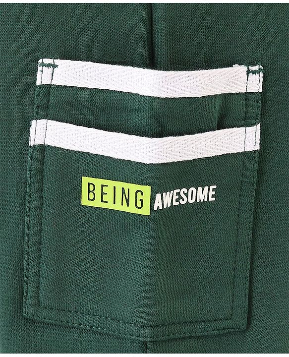 Pine Kids 100% Cotton Full Length Bio Washed Knit Cargo HD Print Lounge Pant - Teal Green