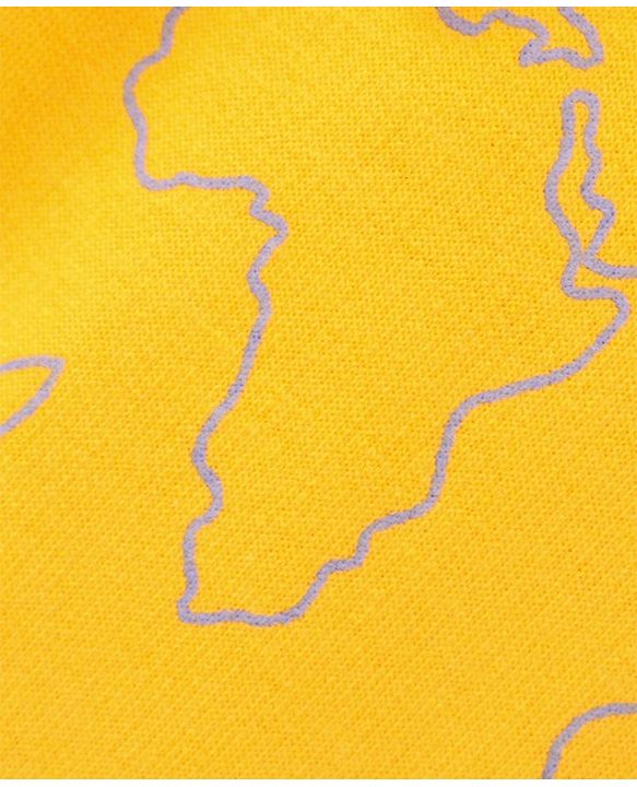 Pine Kids Full Length Bio Washed Cotton Knit Lounge Pant With World Map All Over Print - Yellow