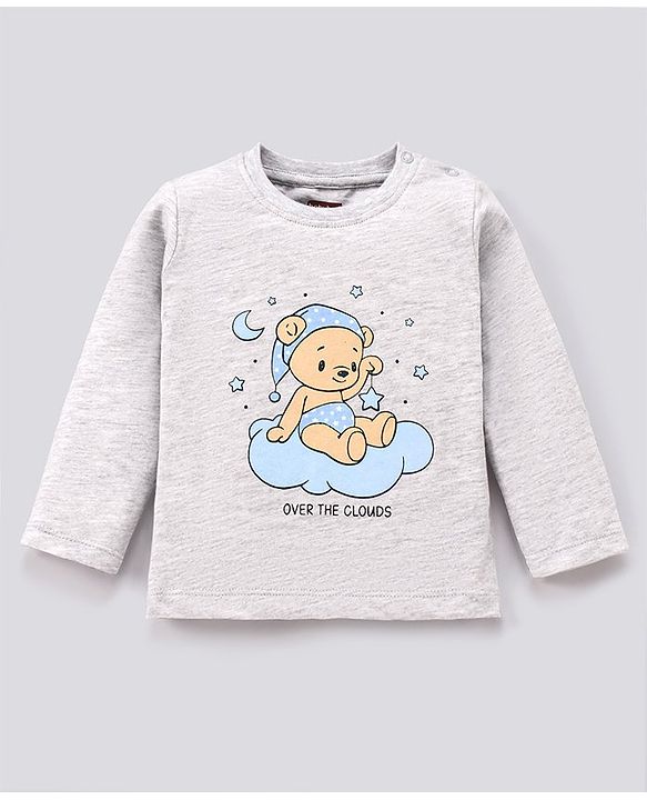 Babyhug 100% Cotton Full Sleeves Night Suit Clouds Print - Grey Blue