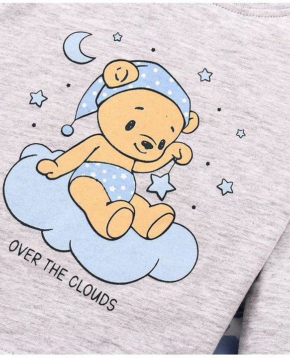 Babyhug 100% Cotton Full Sleeves Night Suit Clouds Print - Grey Blue