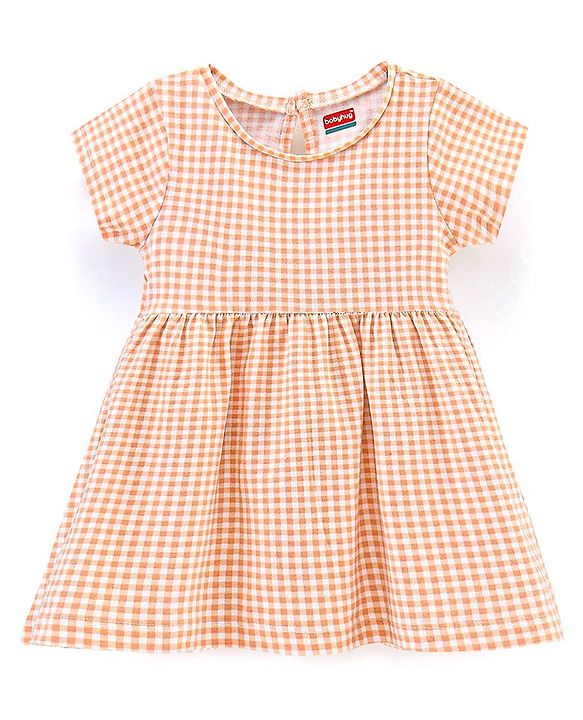 Babyhug 100% Cotton Half Sleeves Checked Frock - Multicolor