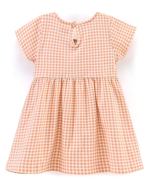 Babyhug 100% Cotton Half Sleeves Checked Frock - Multicolor