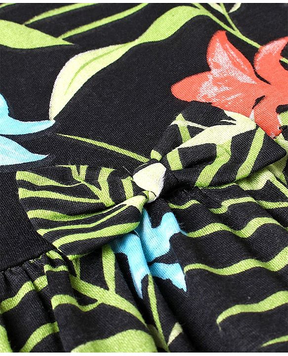 Babyhug 100% Cotton Knit Half Sleeves Frock with Tropical Print - Multicolour