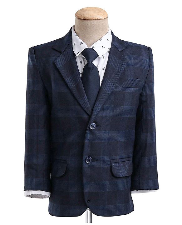 Babyhug Full Sleeves Checked Party Wear Suit With Blazer- Navy & Black
