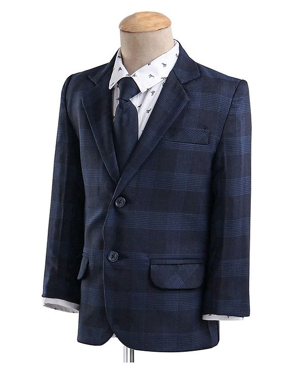 Babyhug Full Sleeves Checked Party Wear Suit With Blazer- Navy & Black