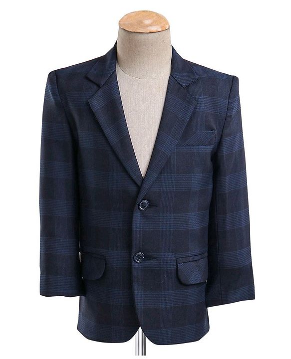 Babyhug Full Sleeves Checked Party Wear Suit With Blazer- Navy & Black