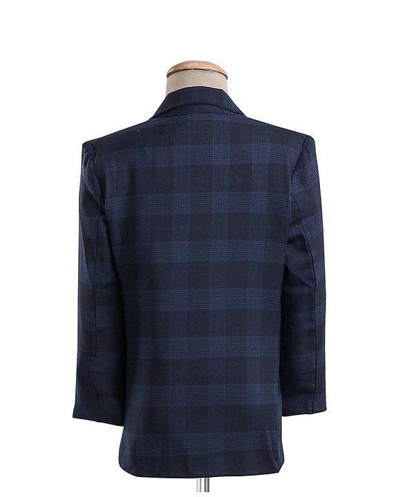 Babyhug Full Sleeves Checked Party Wear Suit With Blazer- Navy & Black