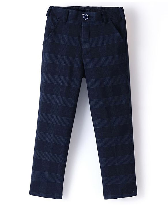 Babyhug Full Sleeves Checked Party Wear Suit With Blazer- Navy & Black