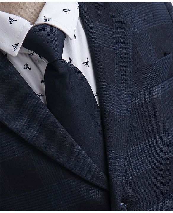 Babyhug Full Sleeves Checked Party Wear Suit With Blazer- Navy & Black