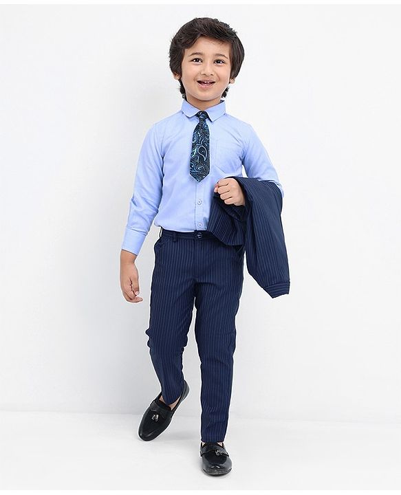 Babyhug Full Sleeves Striped Party Wear Suit With Blazer- Navy & Black