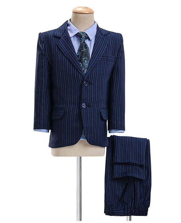 Babyhug Full Sleeves Striped Party Wear Suit With Blazer- Navy & Black