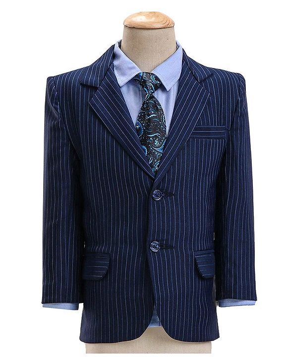 Babyhug Full Sleeves Striped Party Wear Suit With Blazer- Navy & Black