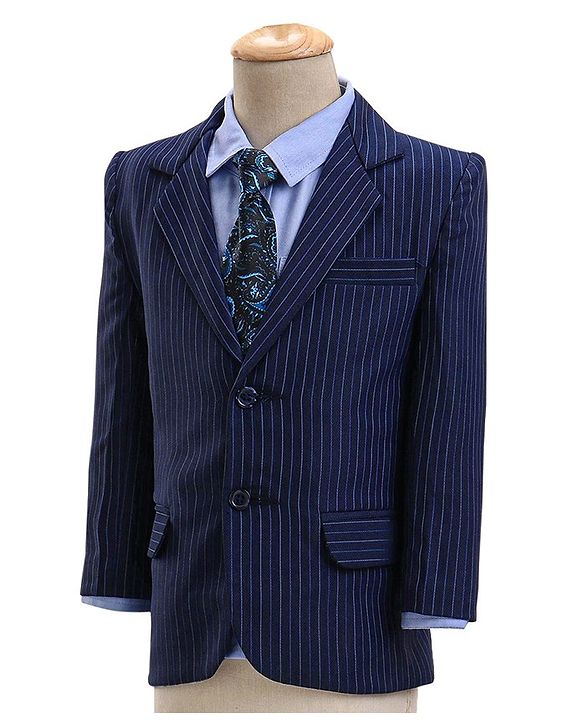 Babyhug Full Sleeves Striped Party Wear Suit With Blazer- Navy & Black