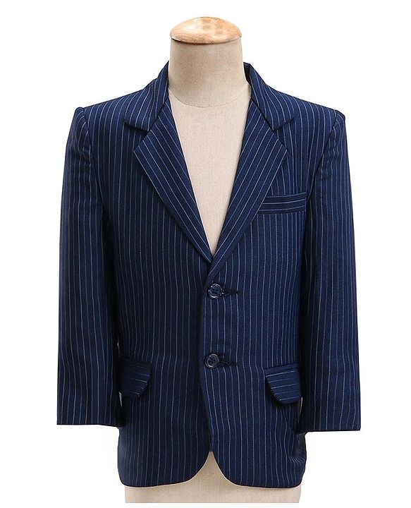 Babyhug Full Sleeves Striped Party Wear Suit With Blazer- Navy & Black