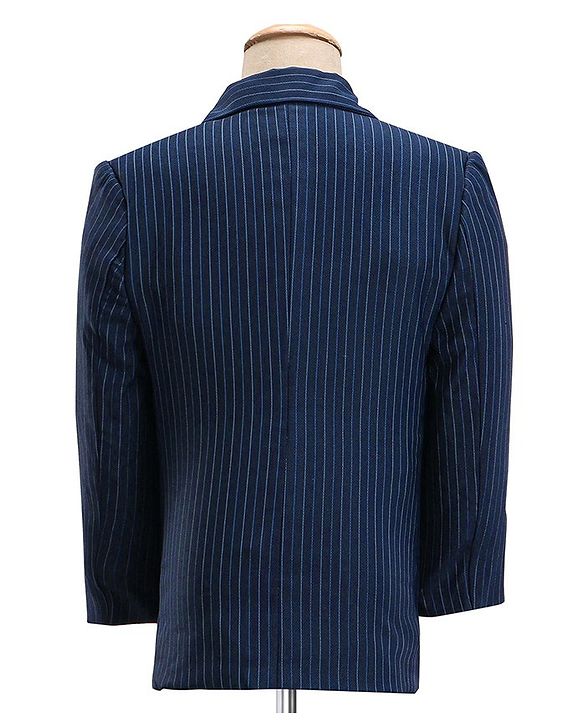 Babyhug Full Sleeves Striped Party Wear Suit With Blazer- Navy & Black