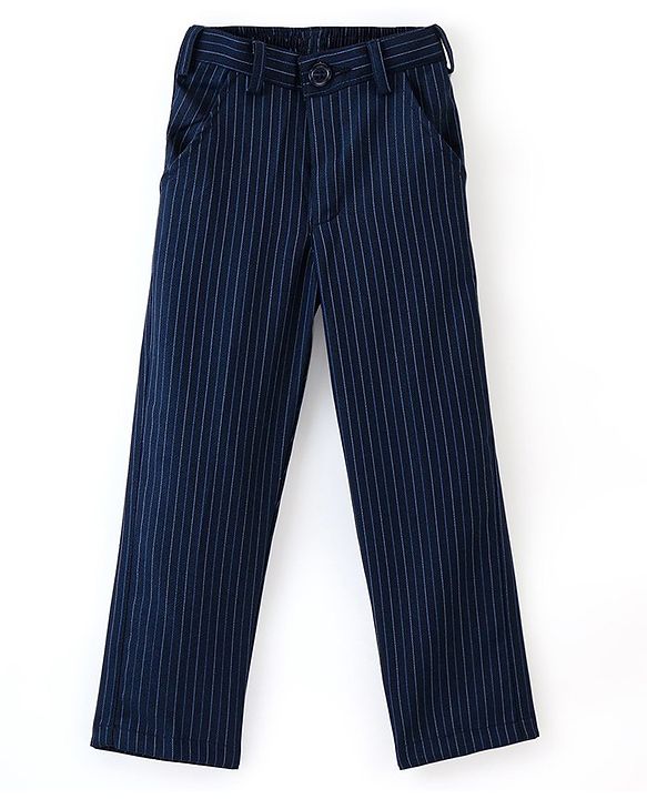 Babyhug Full Sleeves Striped Party Wear Suit With Blazer- Navy & Black