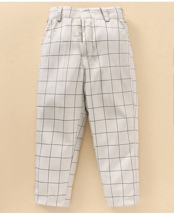 Babyhug Full Sleeves Checks Party Suit With Bow - Grey