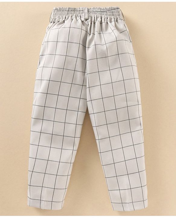 Babyhug Full Sleeves Checks Party Suit With Bow - Grey