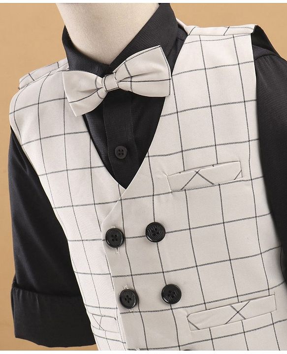 Babyhug Full Sleeves Checks Party Suit With Bow - Grey
