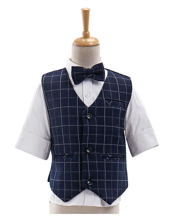 Babyhug Woven Full Sleeves  3 Pieces Party Suit With Bow - Navy Black