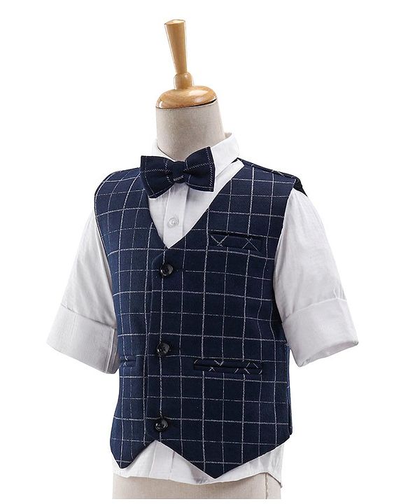 Babyhug Woven Full Sleeves  3 Pieces Party Suit With Bow - Navy Black