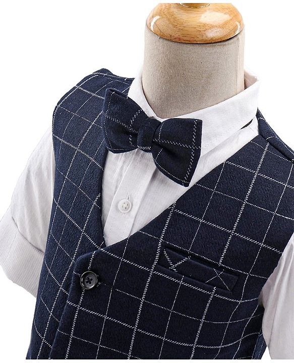 Babyhug Woven Full Sleeves  3 Pieces Party Suit With Bow - Navy Black