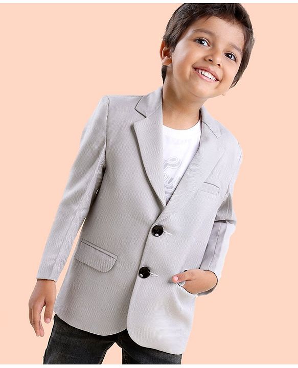 Babyhug Full Sleeves Textured Party Blazer - Grey