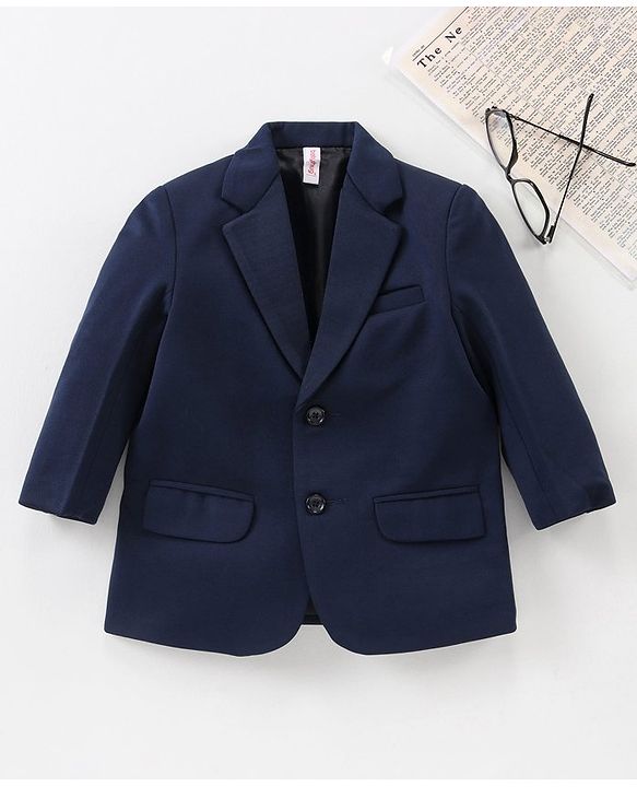Babyhug Full Sleeves Solid Party Blazer - Navy