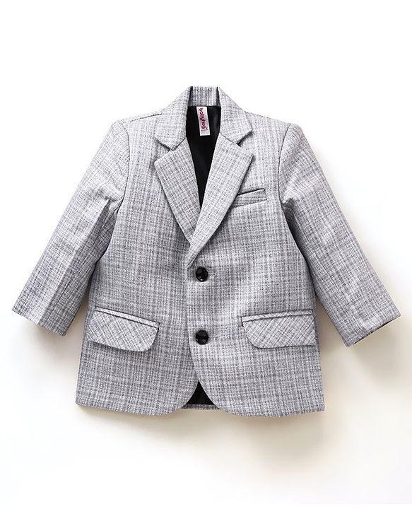 Babyhug Full Sleeves Party Wear Blazer Solid Color - Grey