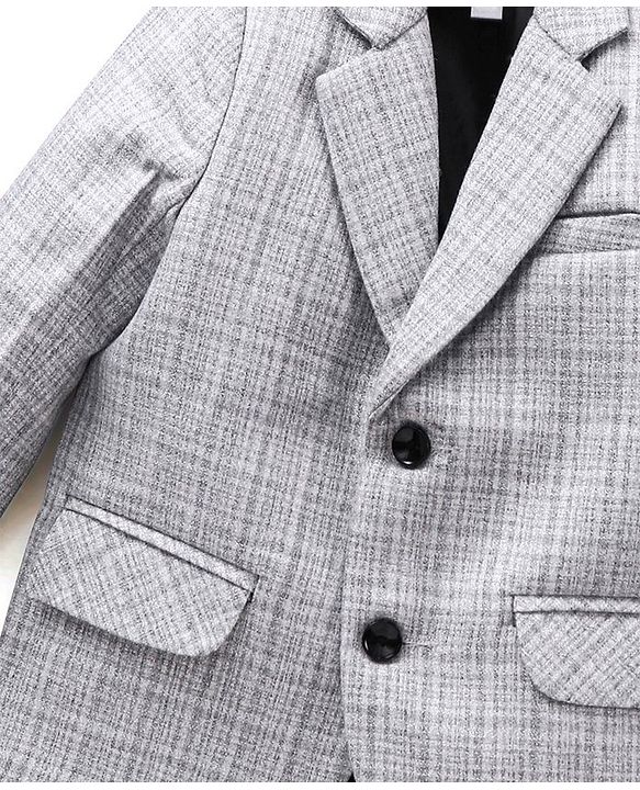 Babyhug Full Sleeves Party Wear Blazer Solid Color - Grey