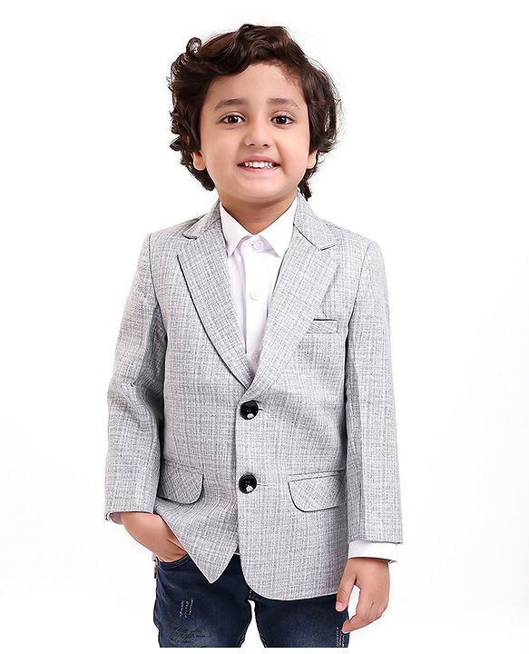 Babyhug Full Sleeves Party Wear Blazer Solid Color - Grey