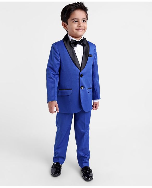 Babyhug Full Sleeves Solid Party Suit with Bow Tie - Royal Blue