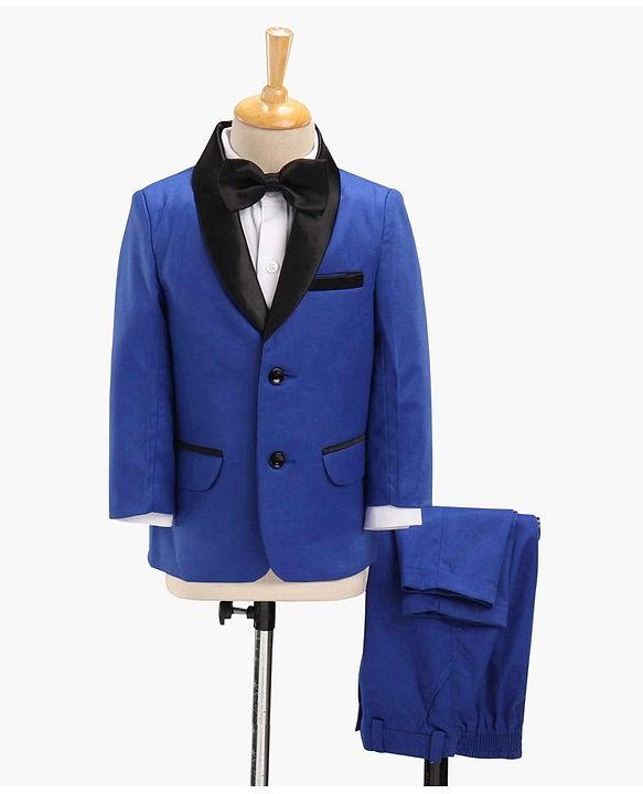 Babyhug Full Sleeves Solid Party Suit with Bow Tie - Royal Blue