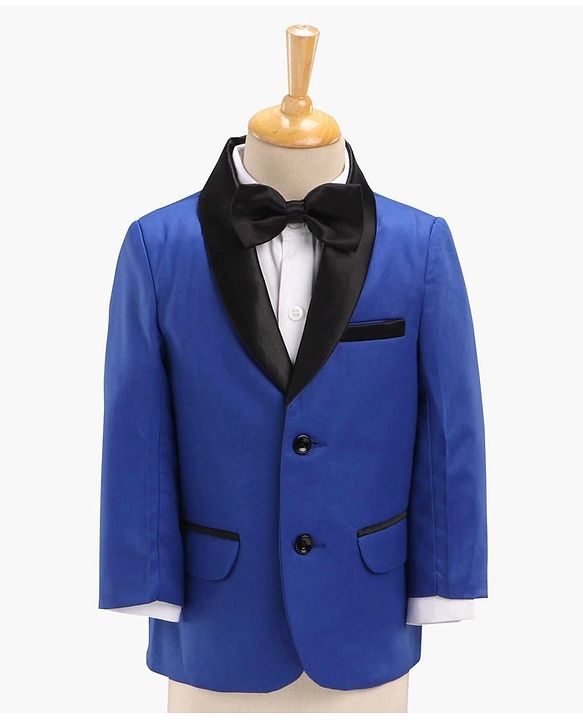 Babyhug Full Sleeves Solid Party Suit with Bow Tie - Royal Blue