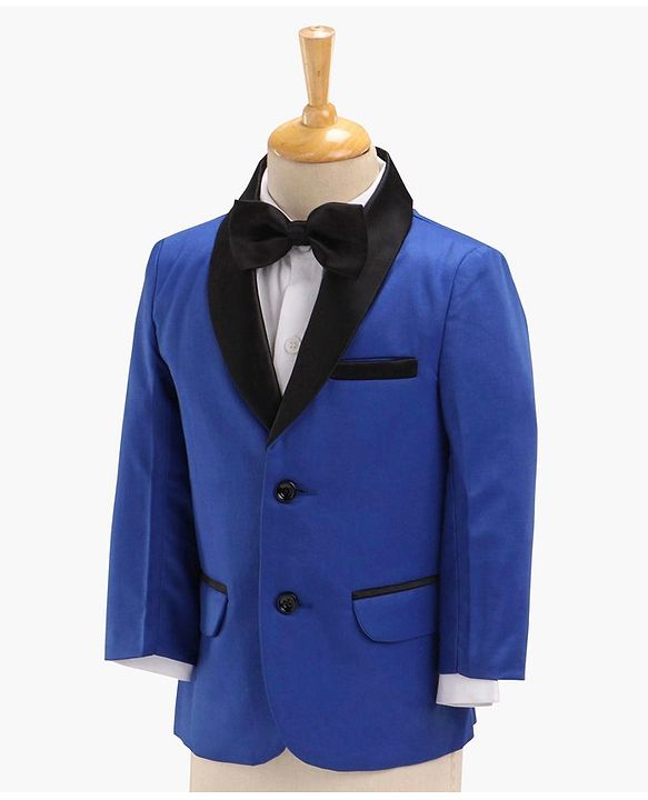 Babyhug Full Sleeves Solid Party Suit with Bow Tie - Royal Blue