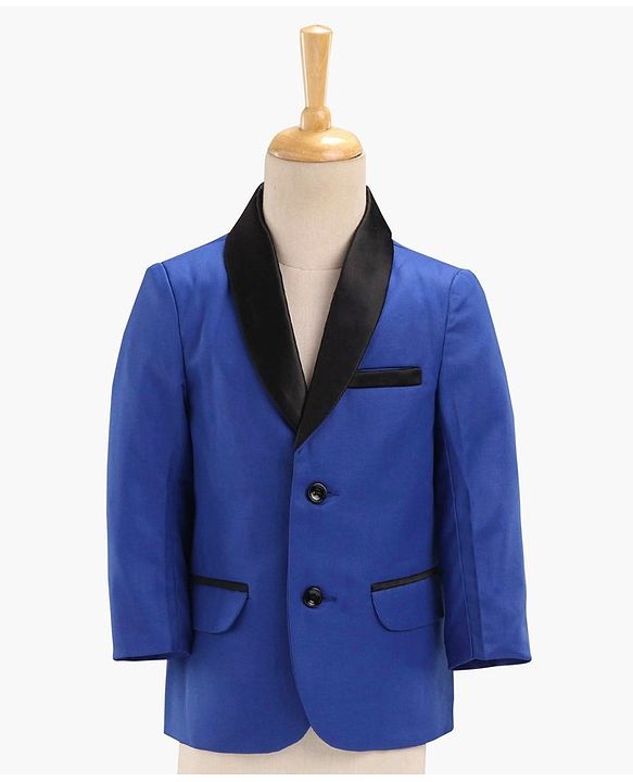 Babyhug Full Sleeves Solid Party Suit with Bow Tie - Royal Blue