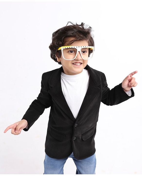 Babyhug Full Sleeves Party Wear Blazer Solid Color - Black