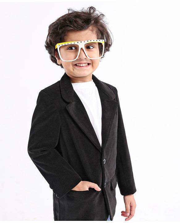 Babyhug Full Sleeves Party Wear Blazer Solid Color - Black