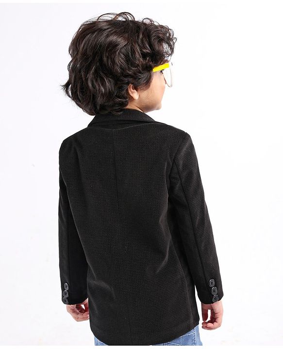 Babyhug Full Sleeves Party Wear Blazer Solid Color - Black