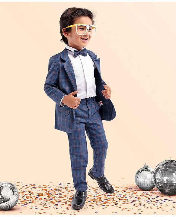 Babyhug Full Sleeves Woven Party Suit Checks Print- Blue