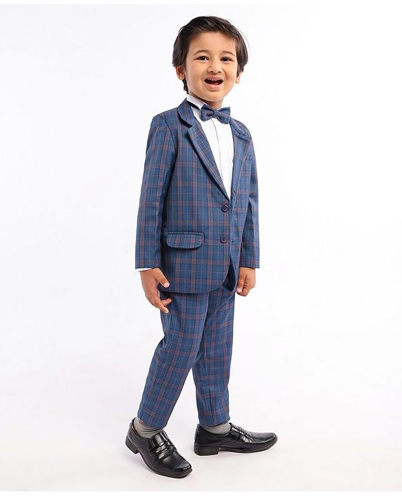 Babyhug Full Sleeves Woven Party Suit Checks Print- Blue